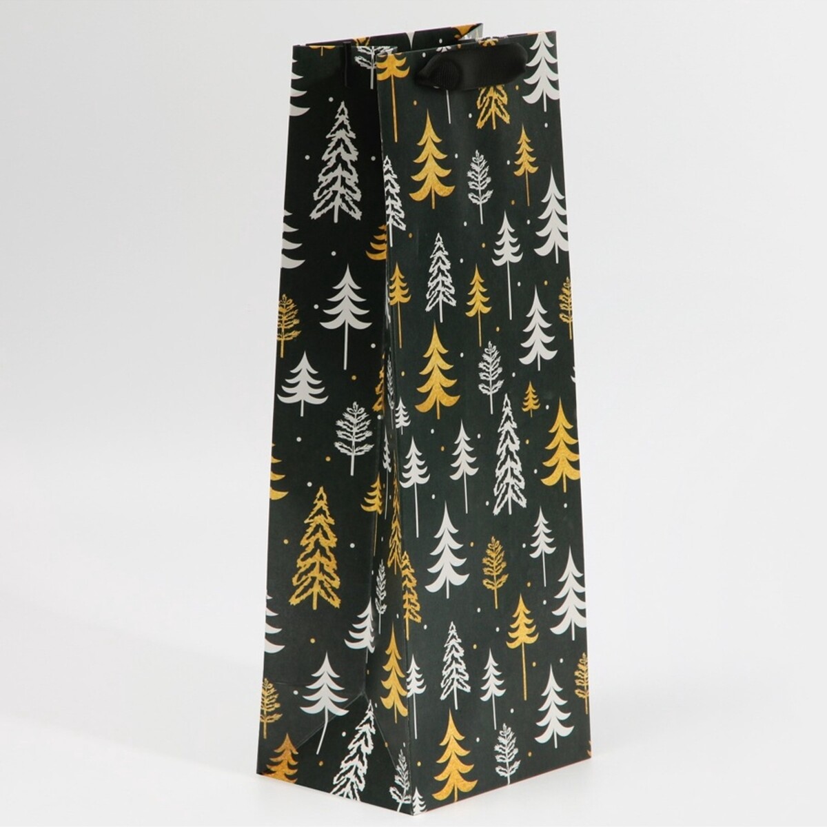 

Пакет под бутылку подарочный новогодний ламинированный, Черный