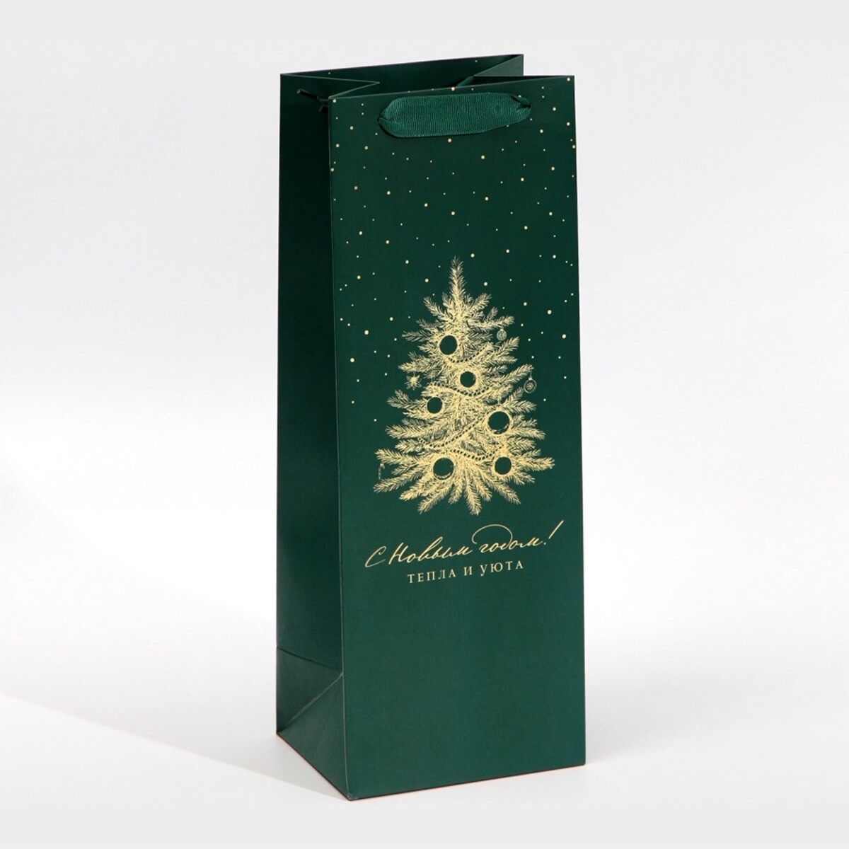 

Пакет новогодний подарочный под бутылку, Зеленый