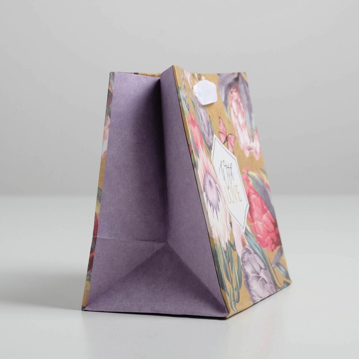 

Пакет подарочный крафтовый квадратный, упаковка,, Бежевый;фиолетовый;сиреневый