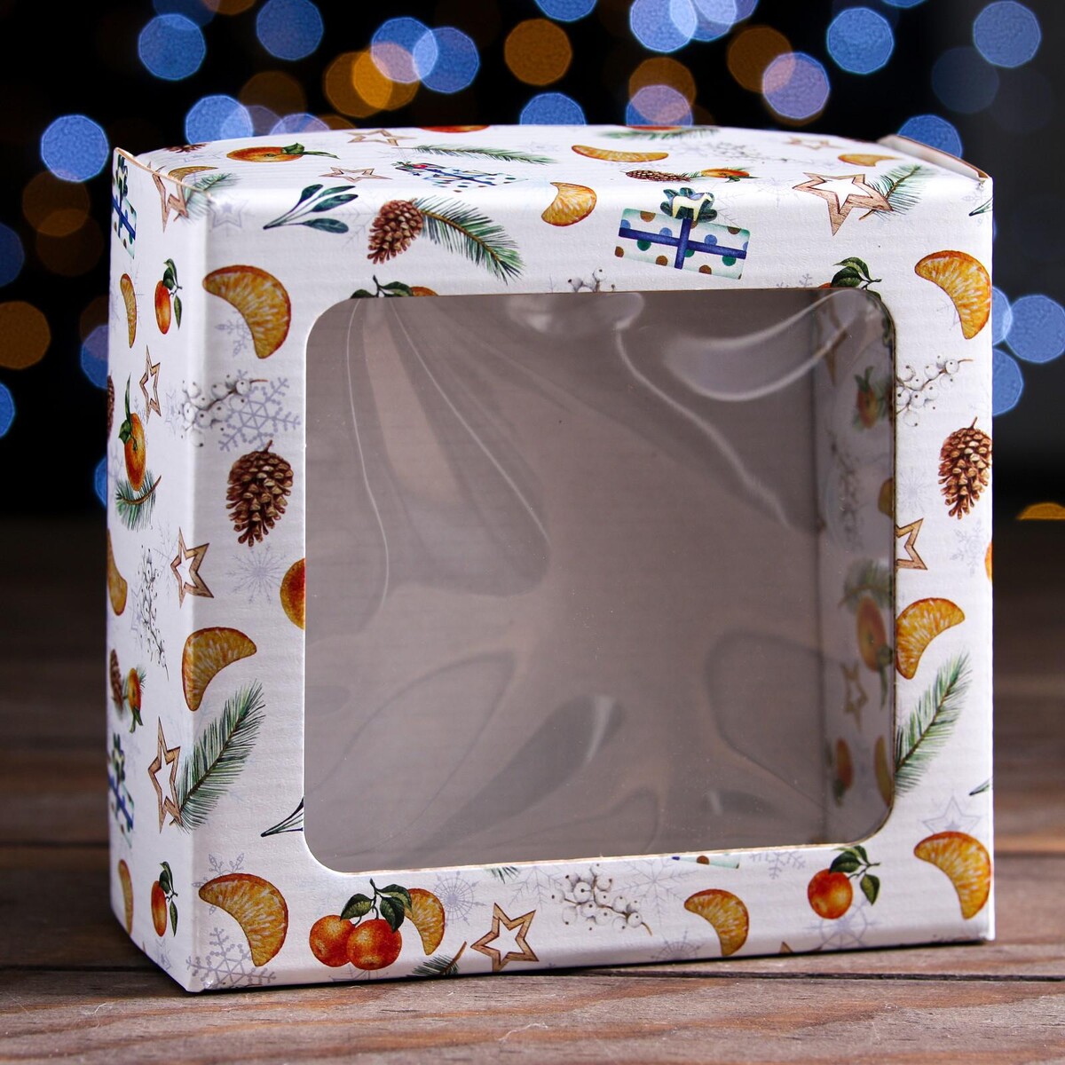 Коробка подарочная, крышка-дно, с окном подарочная коробка сборная с окном 11 5 х 11 5 х 3 см алый
