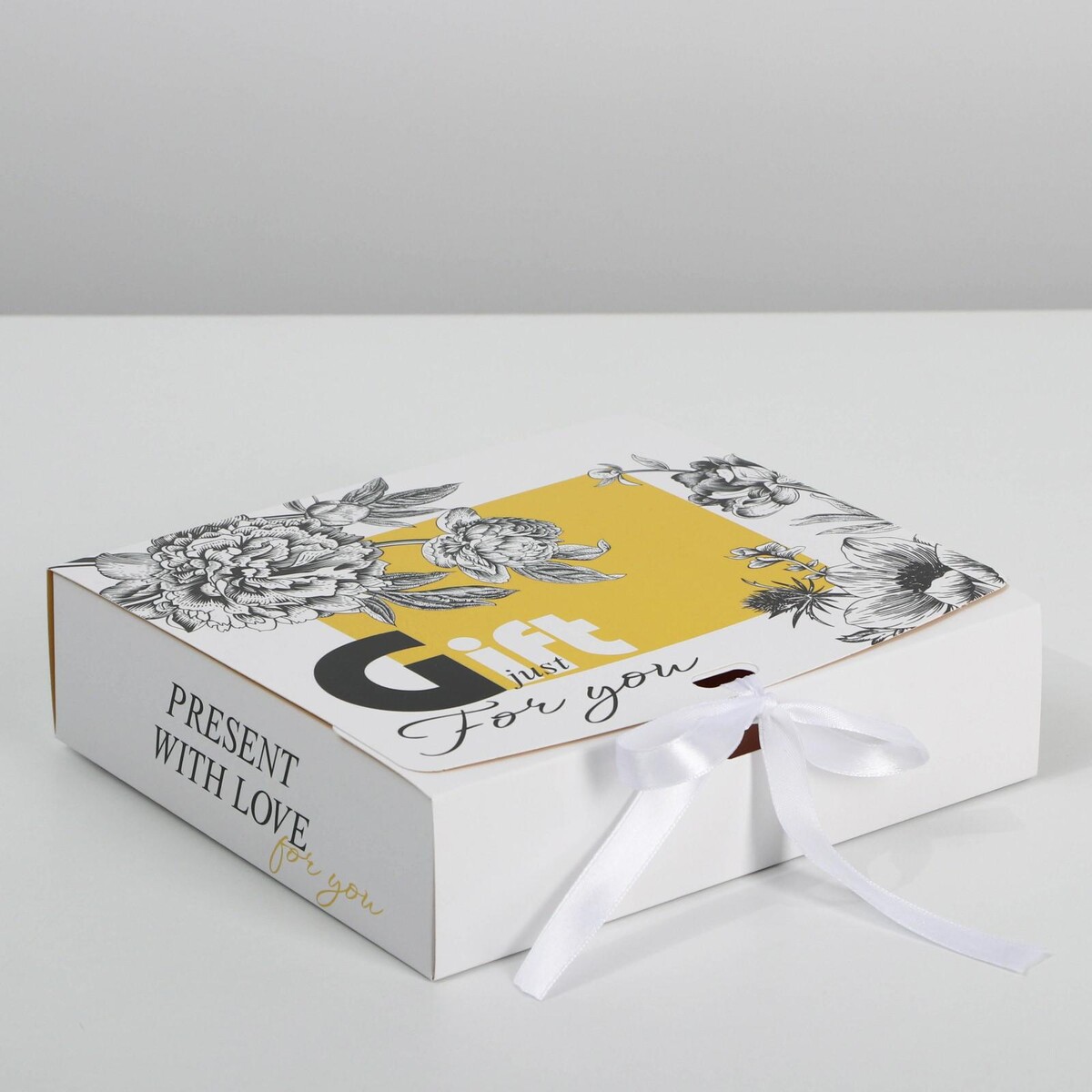 

Коробка подарочная складная двухсторонняя, упаковка,, Белый;желтый