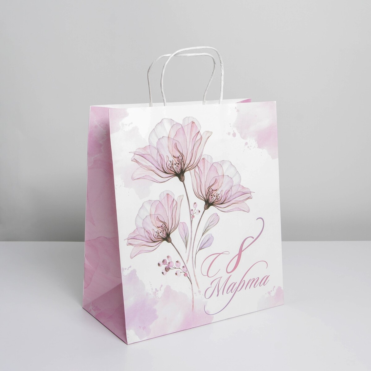 

Пакет подарочный крафт, Розовый;белый