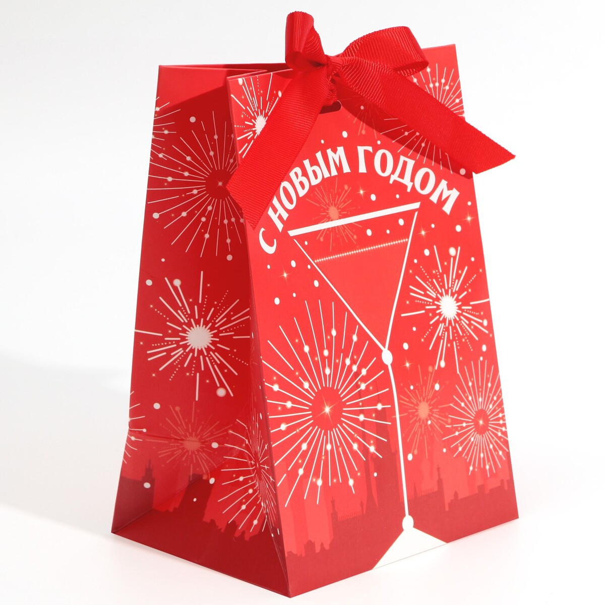 

Пакет подарочный новогодний с лентой, Красный