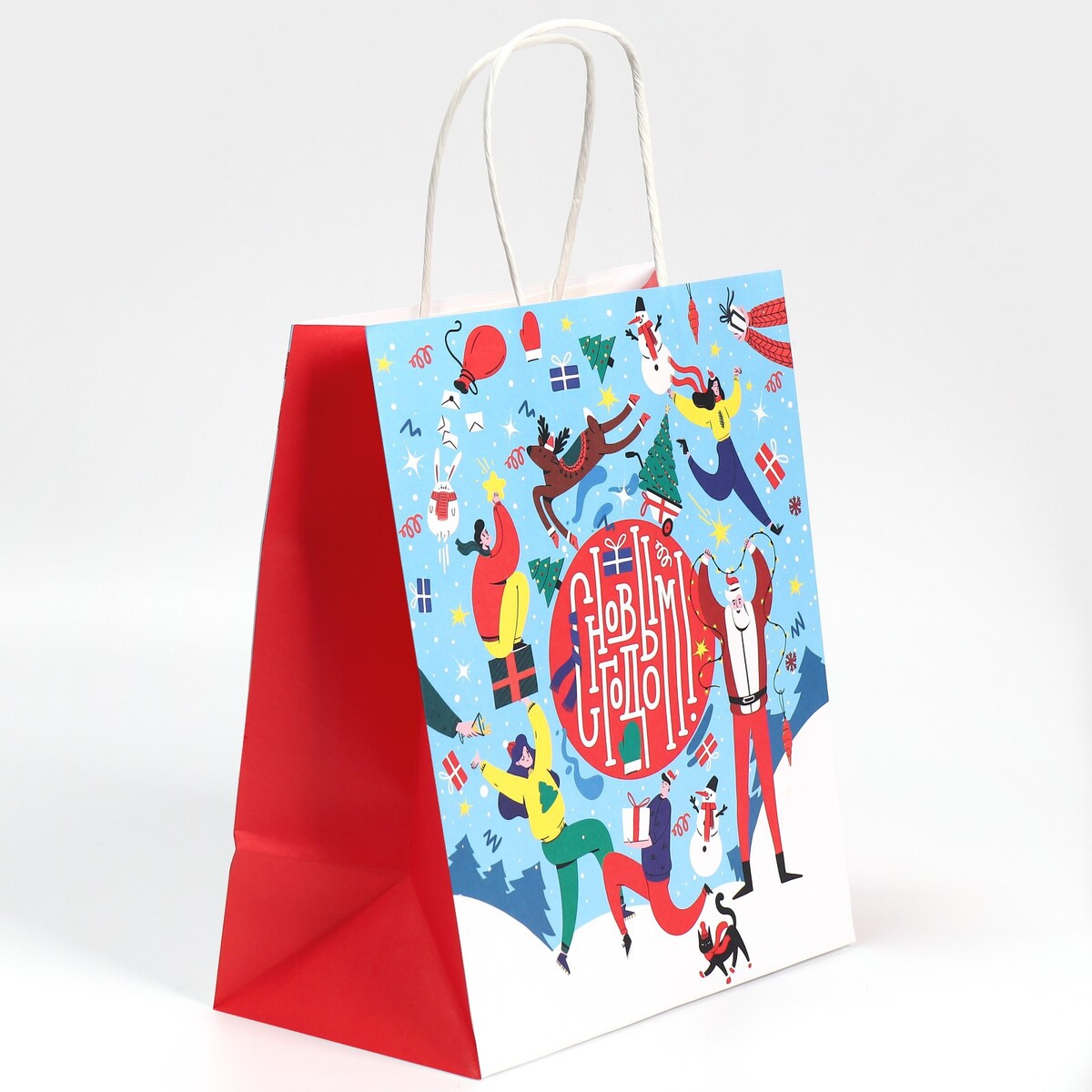 

Пакет подарочный крафтовый, Голубой;красный