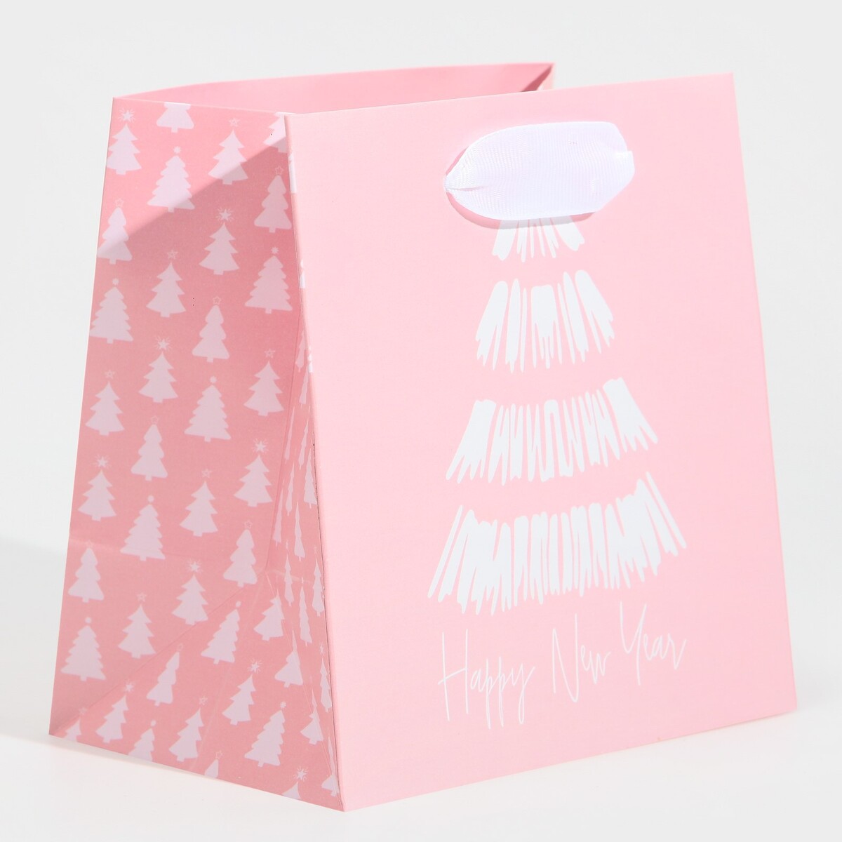 

Пакет подарочный новогодний ламинированный квадратный, Розовый;белый