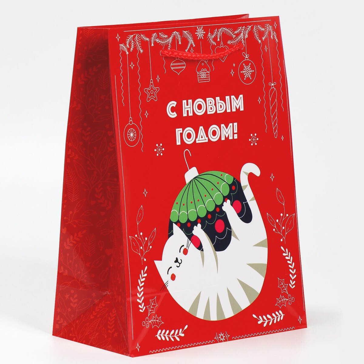 

Пакет подарочный новогодний ламинированный, Белый;красный