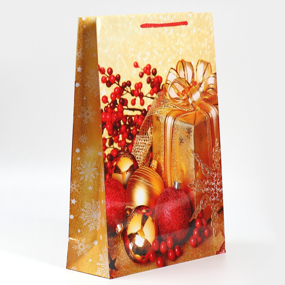 

Пакет подарочный новогодний ламинированный, Золотистый;красный;бежевый