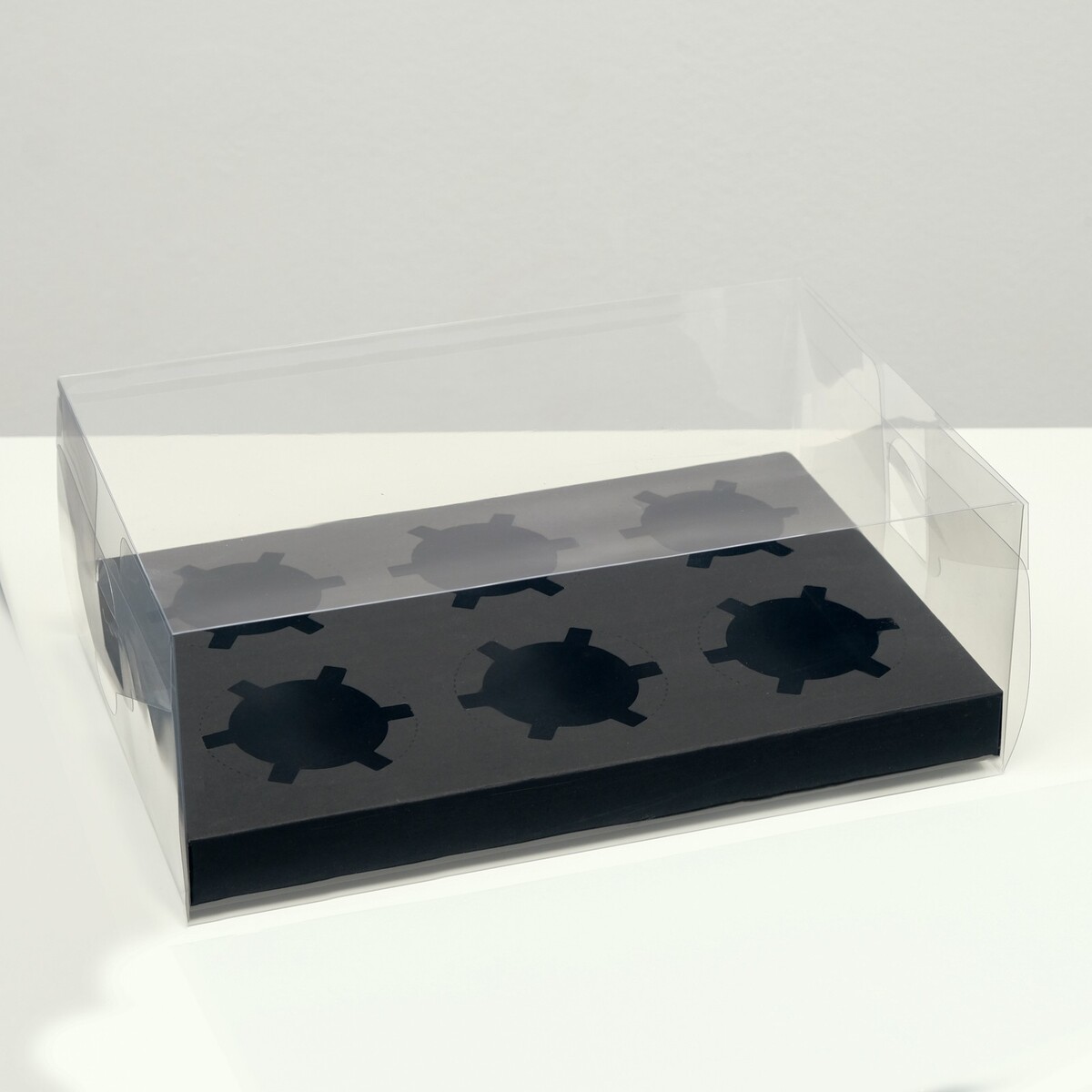 Коробка на 6 капкейков, черная, 26,8 × 18,2 × 10 см коробка для 12 капкейков голубой 34 7 × 26 3 × 10 см