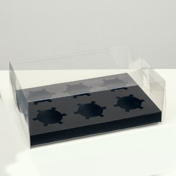 Коробка на 6 капкейков, черная, 26,8 × 1