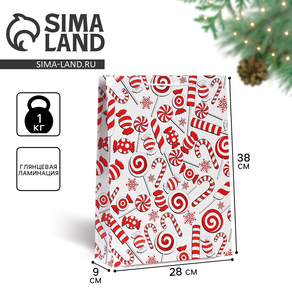 

Пакет подарочный новогодний ламинированный, Белый;красный