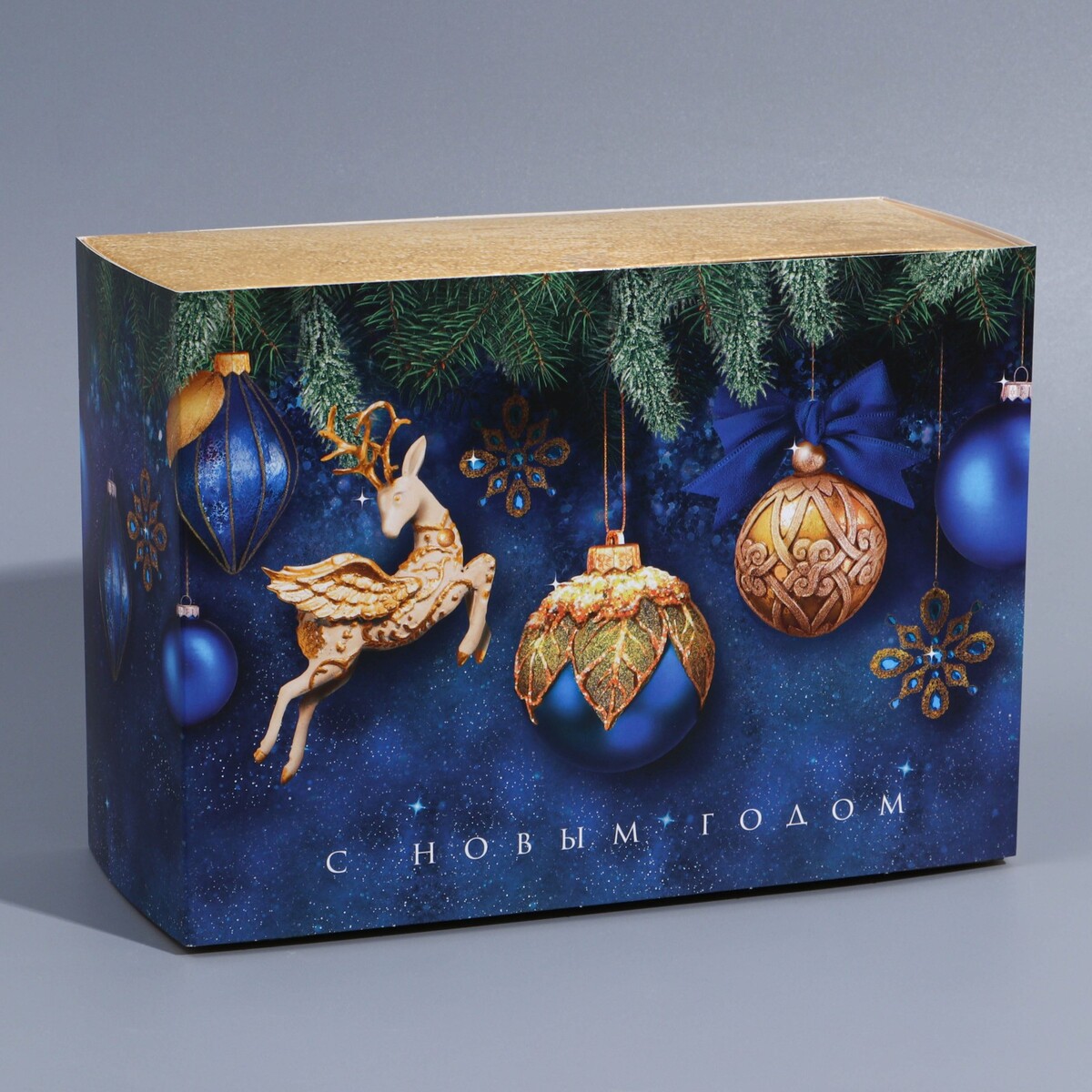

Коробка новогодняя складная, Синий;золотистый