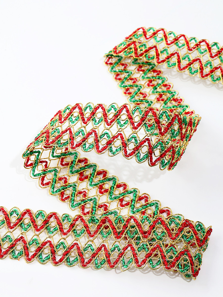 

Тесьма зигзаг зелено-красно-золотая 3.5 см намотка 25 метров, Золотистый;зеленый;красный