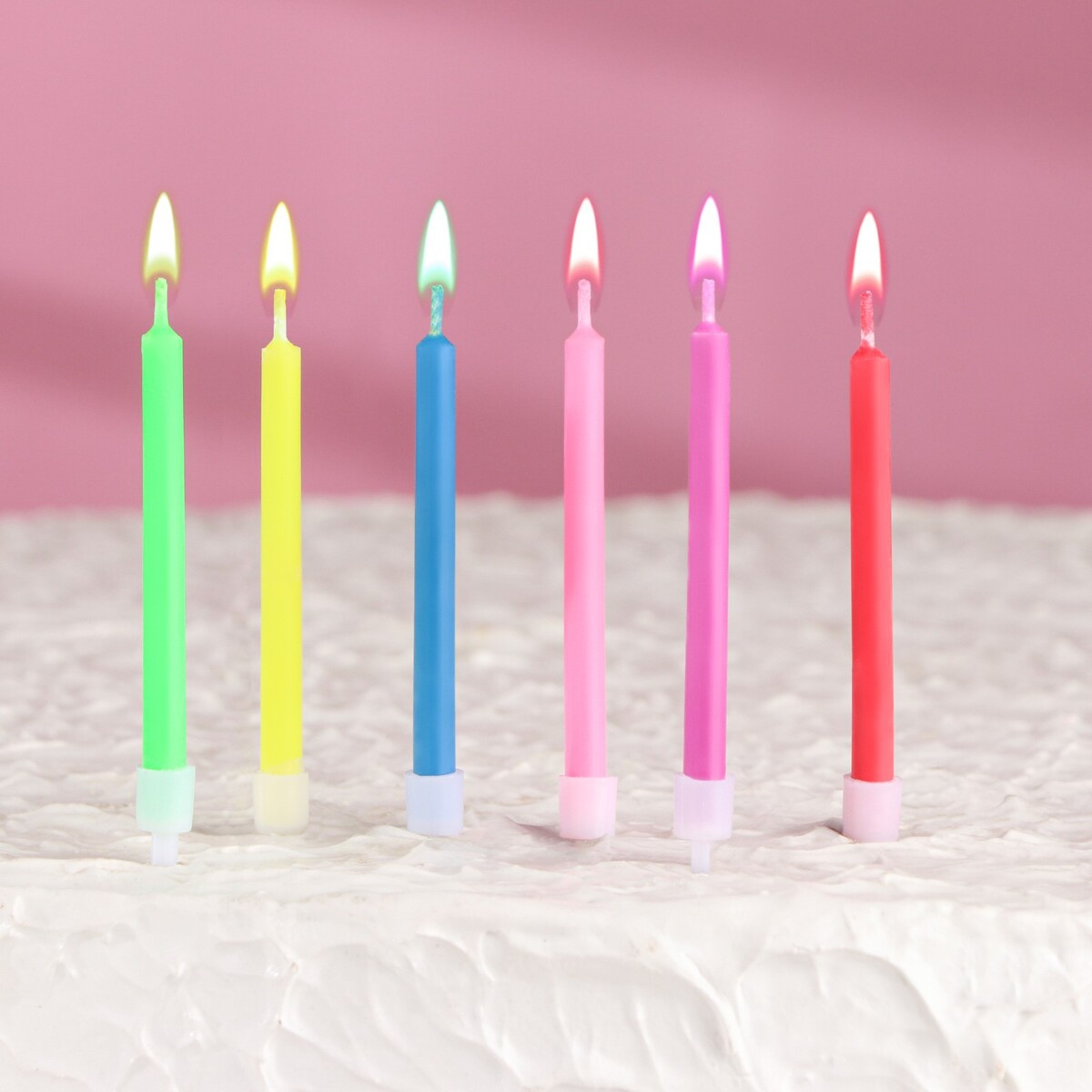 Набор свечей в торт 6 штук, с цветным пламенем, 6 см набор воска для лепки свечей луч праздник у совушки 12 ов