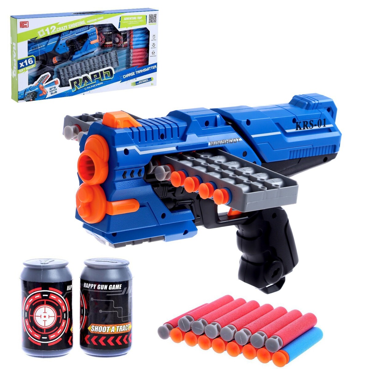 Бластер rapid, стреляет мягкими пулями, в комплекте с мишенями, цвет синий бластер monstergun 20 пуль стреляет мягкими пулями