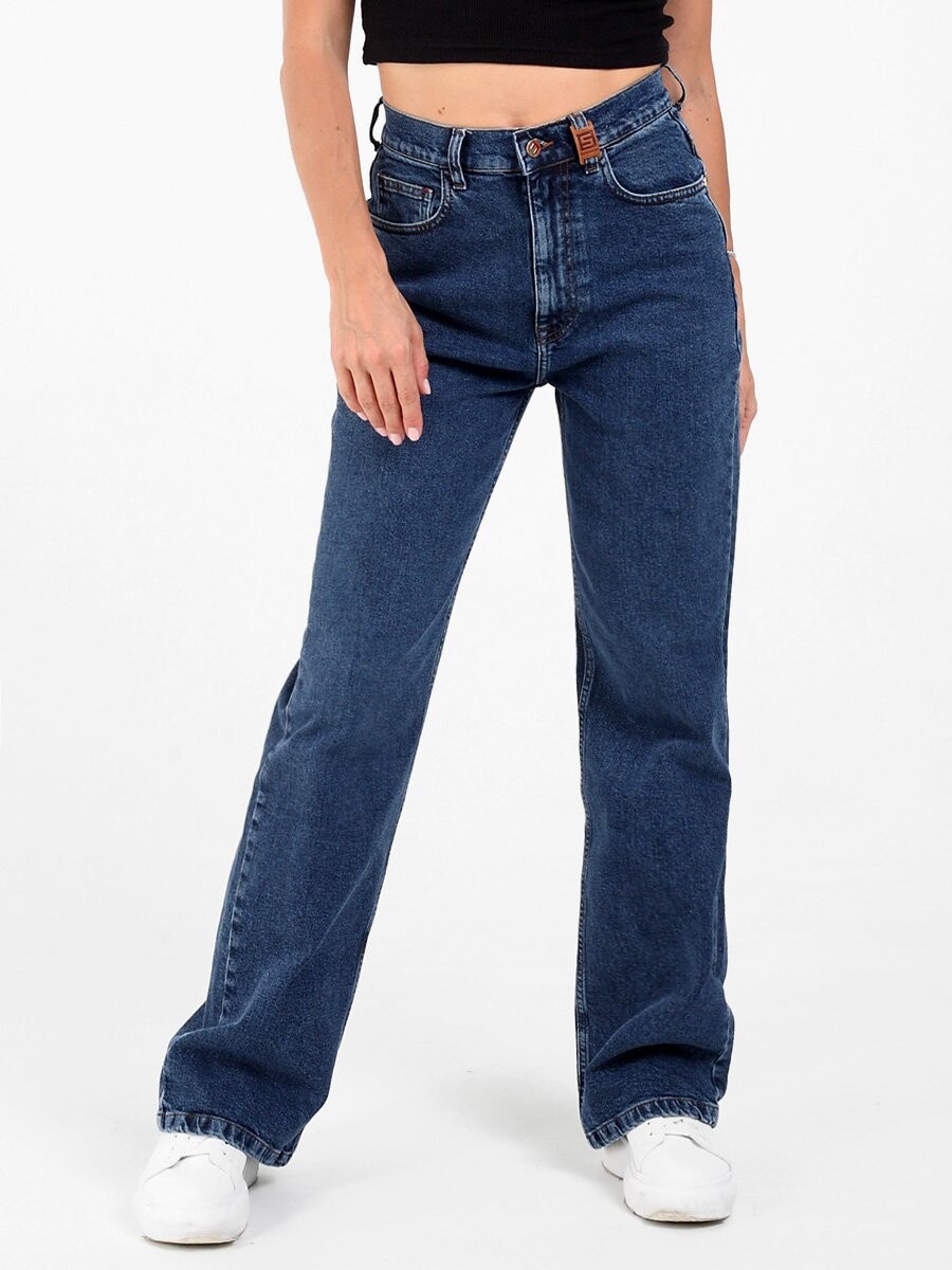 Джинсы широкие джинсы с накладными карманами