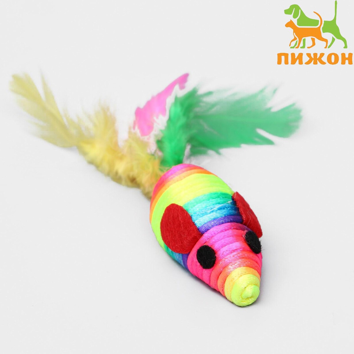 Мышь разноцветная с перьями, 5 см, радужная лента гимнастическая l6м ab227 радужная горизонт