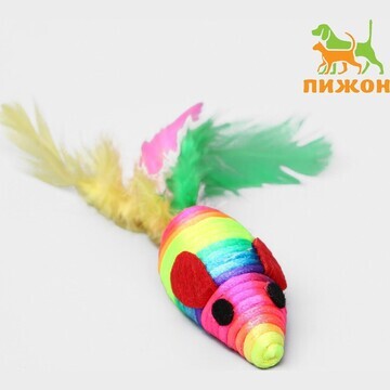 Мышь разноцветная с перьями, 5 см, радуж