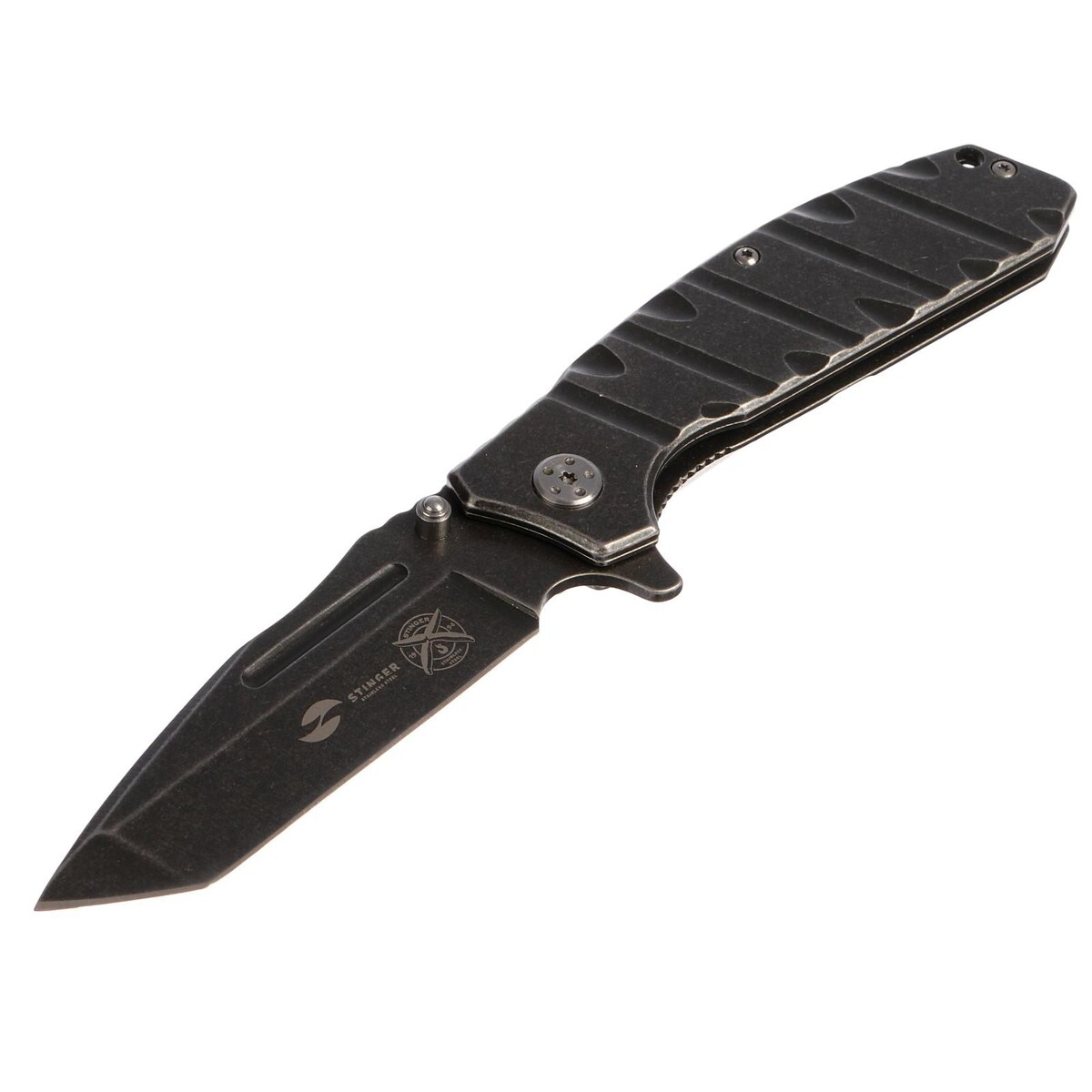 Складной нож stinger с клипом, 114,3 мм, рукоять: нержавеющая сталь, подарочный бокс, Черный