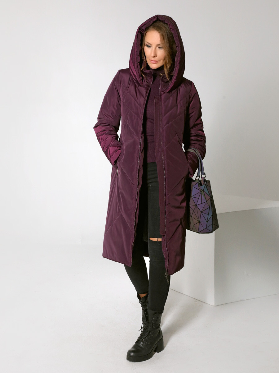 Пальто DizzyWay, размер 42, цвет ежевичный 01239946 однобортное - фото 3