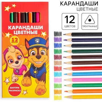 Карандаши цветные 12 цветов, paw patrol