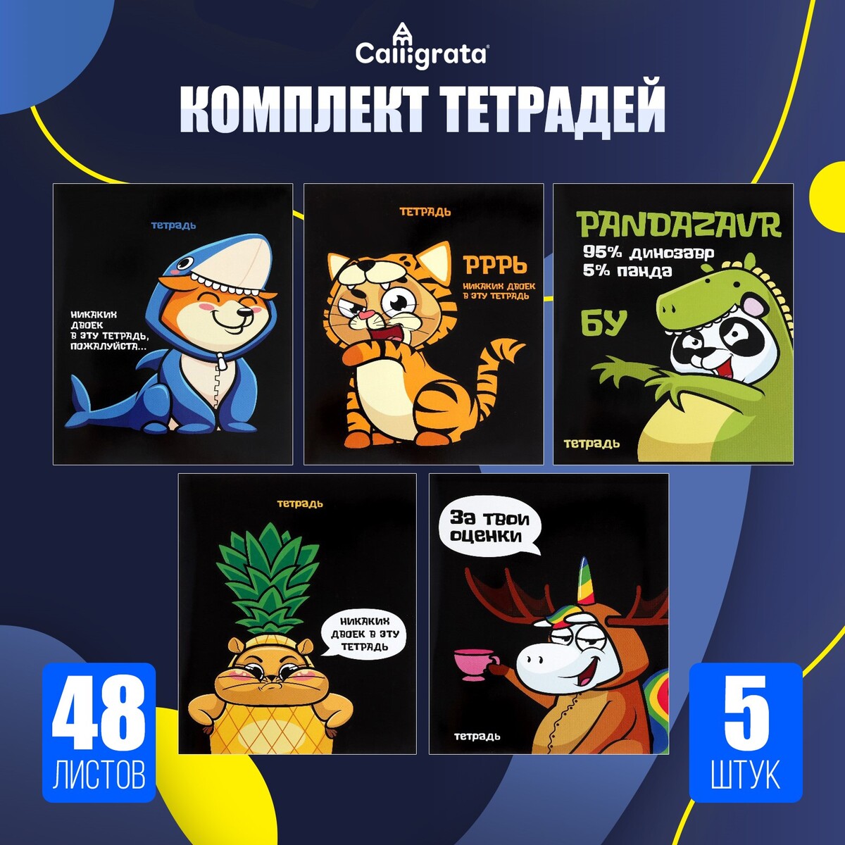

Комплект тетрадей из 5 штук, 48 листов в клетку calligrata