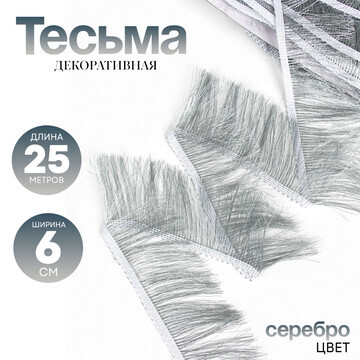 Тесьма с бахромой, цвет серебро ширина 6