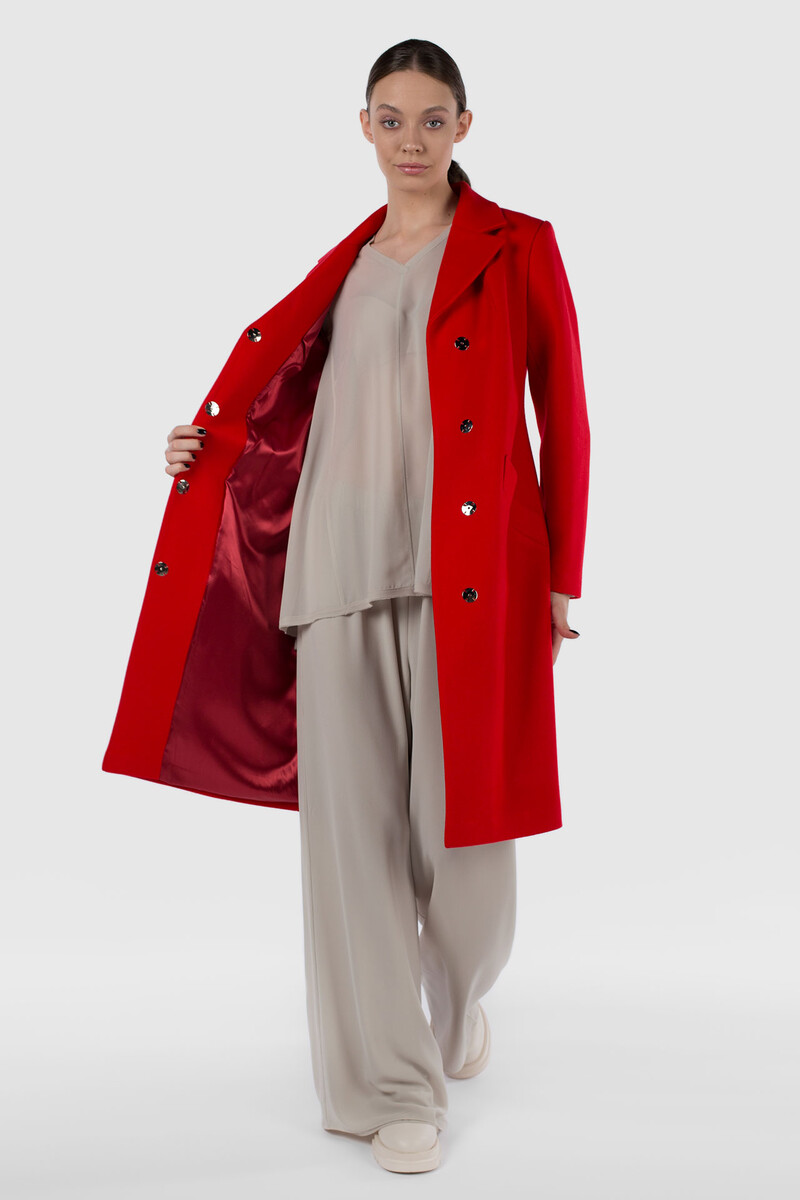 Пальто женское демисезонное (пояс) EL PODIO, размер 46, цвет красный 01250555 однобортное - фото 4