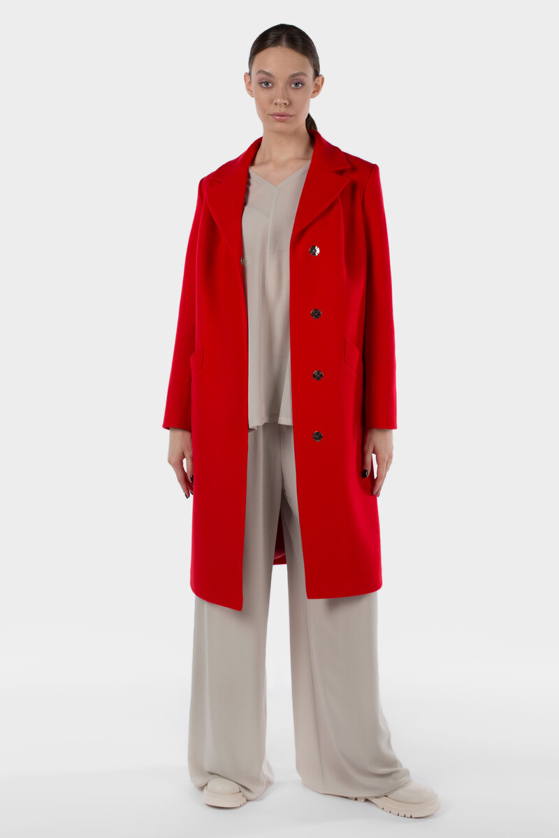 Пальто женское демисезонное (пояс) EL PODIO, размер 46, цвет красный 01250555 однобортное - фото 3