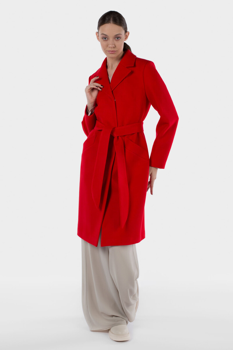 Пальто женское демисезонное (пояс) EL PODIO, размер 46, цвет красный 01250555 однобортное - фото 1