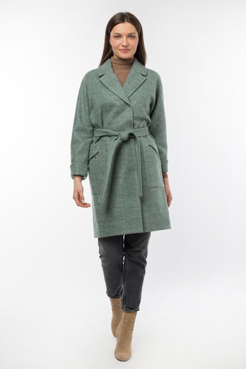 Пальто женское демисезонное (пояс) EL PODIO, размер 46, цвет хаки 01250814 однобортное - фото 1