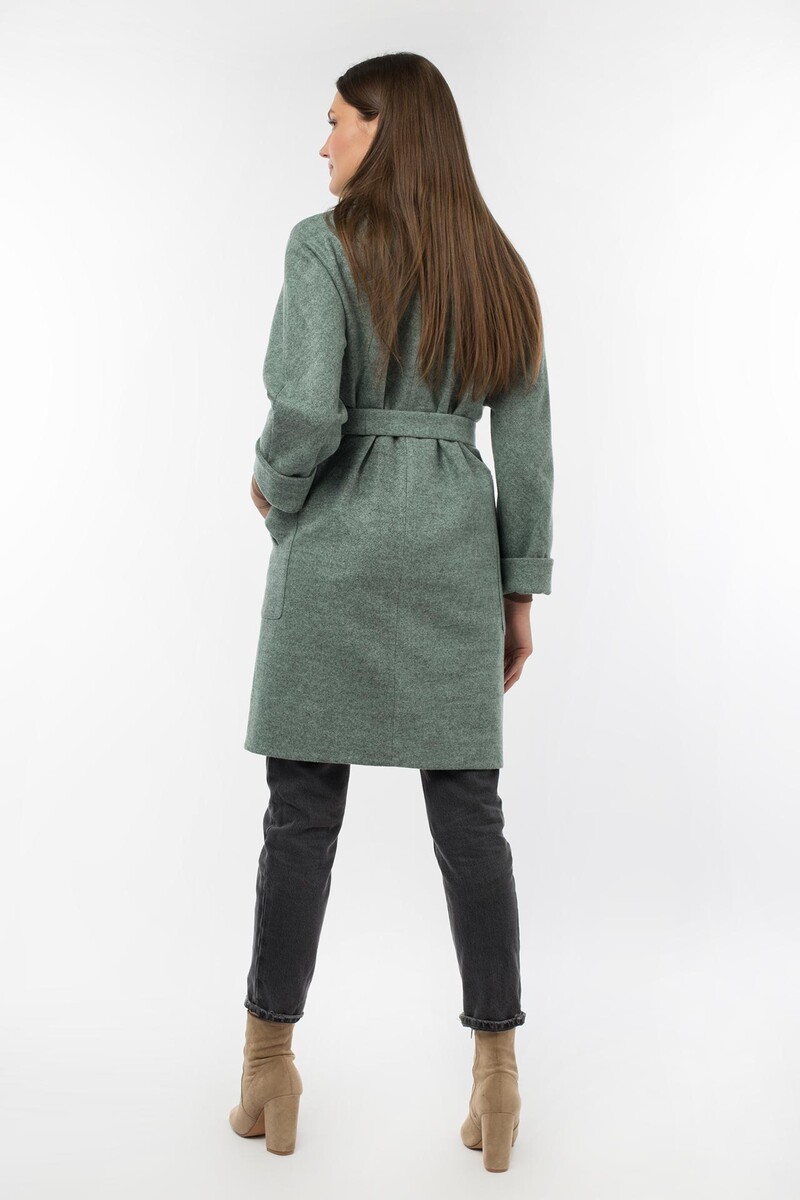 Пальто женское демисезонное (пояс) EL PODIO, размер 46, цвет хаки 01250814 однобортное - фото 5