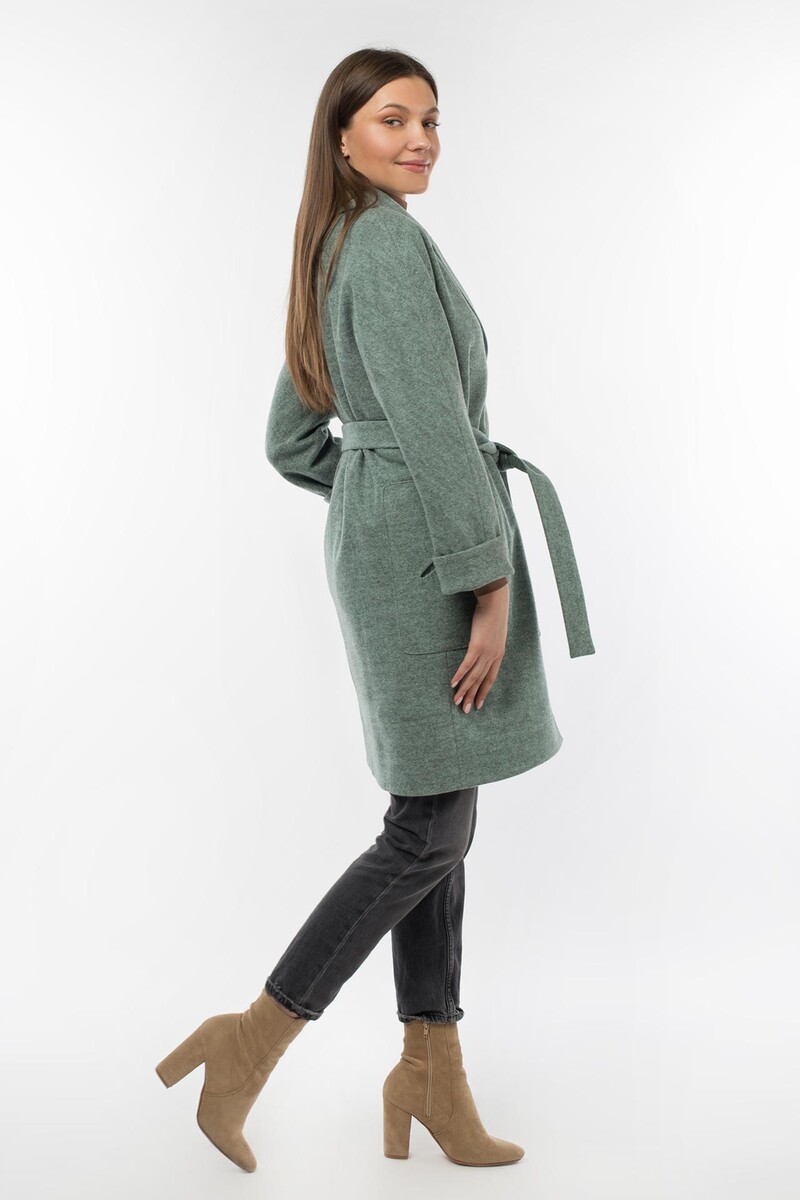Пальто женское демисезонное (пояс) EL PODIO, размер 46, цвет хаки 01250814 однобортное - фото 4