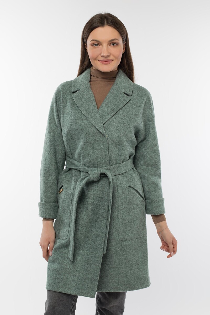 Пальто женское демисезонное (пояс) EL PODIO, размер 46, цвет хаки 01250814 однобортное - фото 6