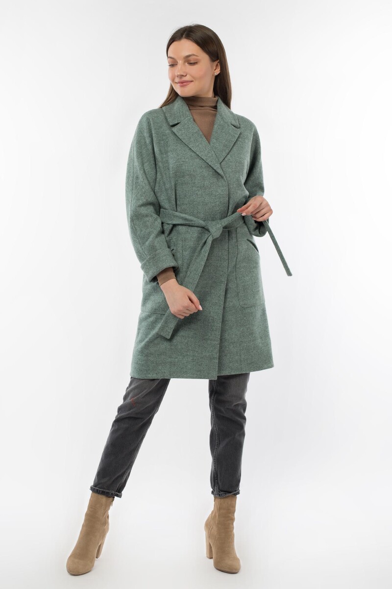 Пальто женское демисезонное (пояс) EL PODIO, размер 46, цвет хаки 01250814 однобортное - фото 2