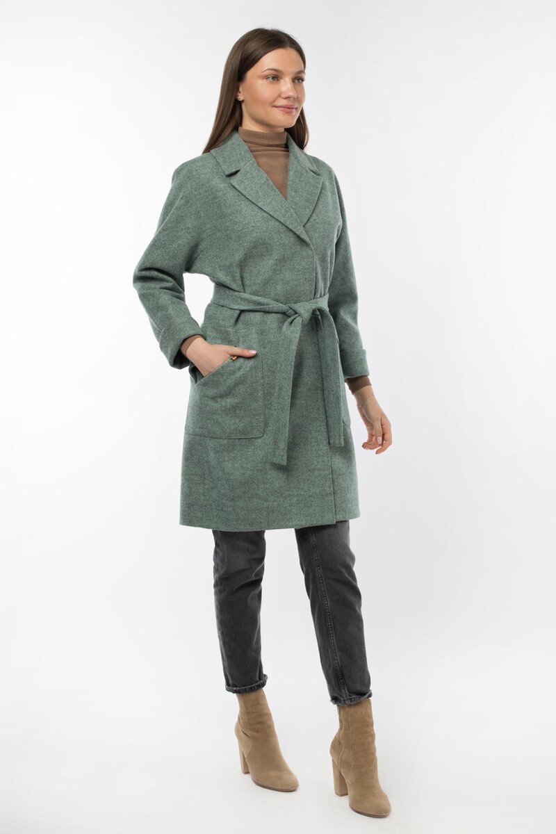 Пальто женское демисезонное (пояс) EL PODIO, размер 46, цвет хаки 01250814 однобортное - фото 3