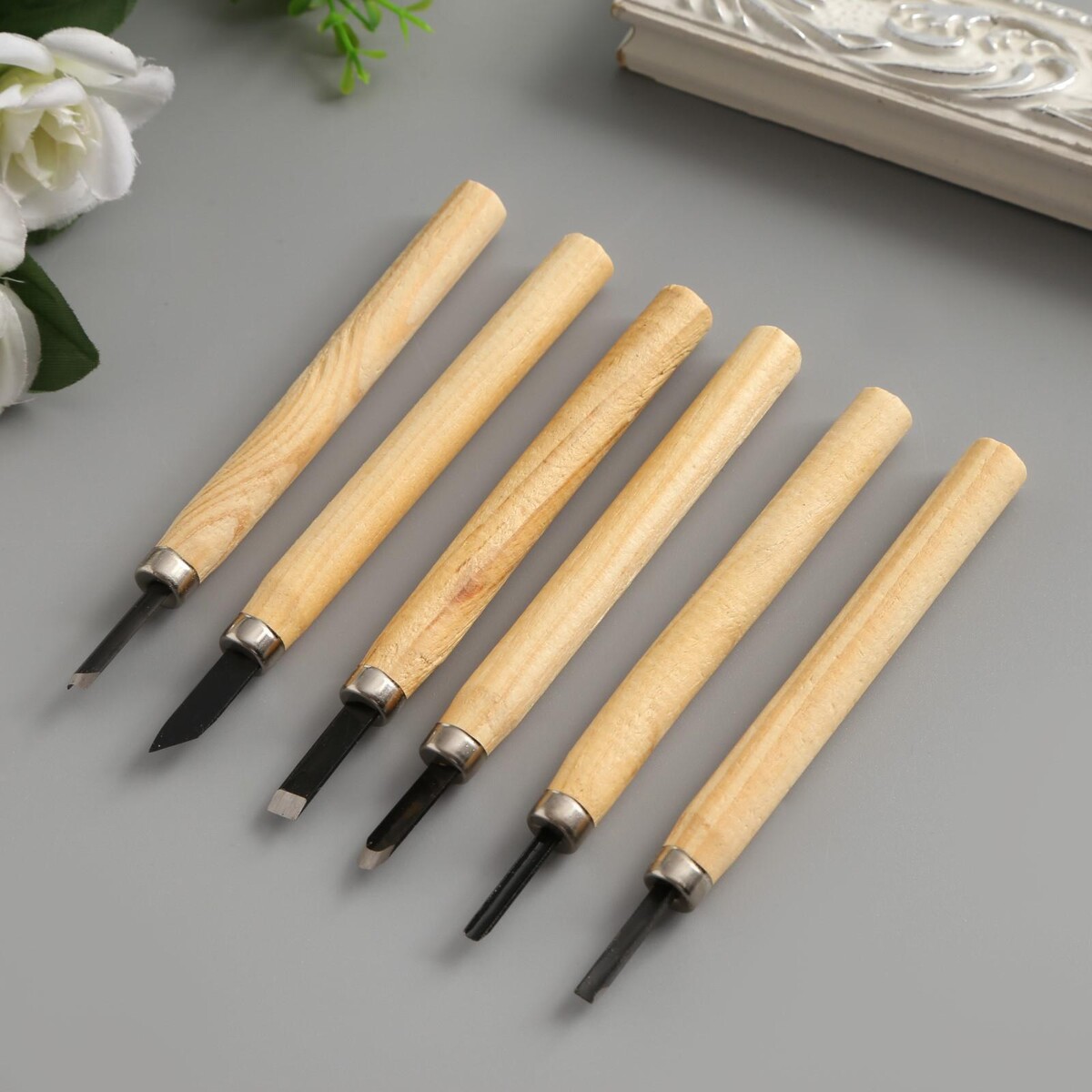 Набор ножей с деревянной ручкой 6 шт 20,5х10 см набор спонжей на деревянной ручке 4 шт 10 см