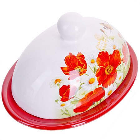 

Масленка с крышкой Маки, Белый