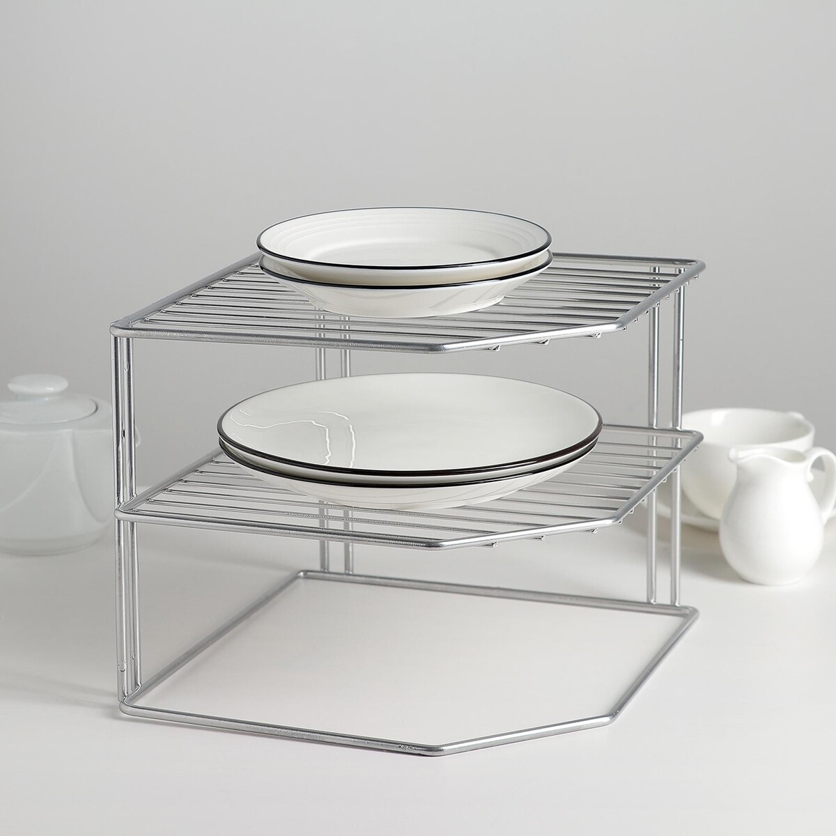 Подставка для посуды, 2 яруса, 25×25×20 см, цвет хром подставка круглая 3 яруса 52 см азалия серебряный
