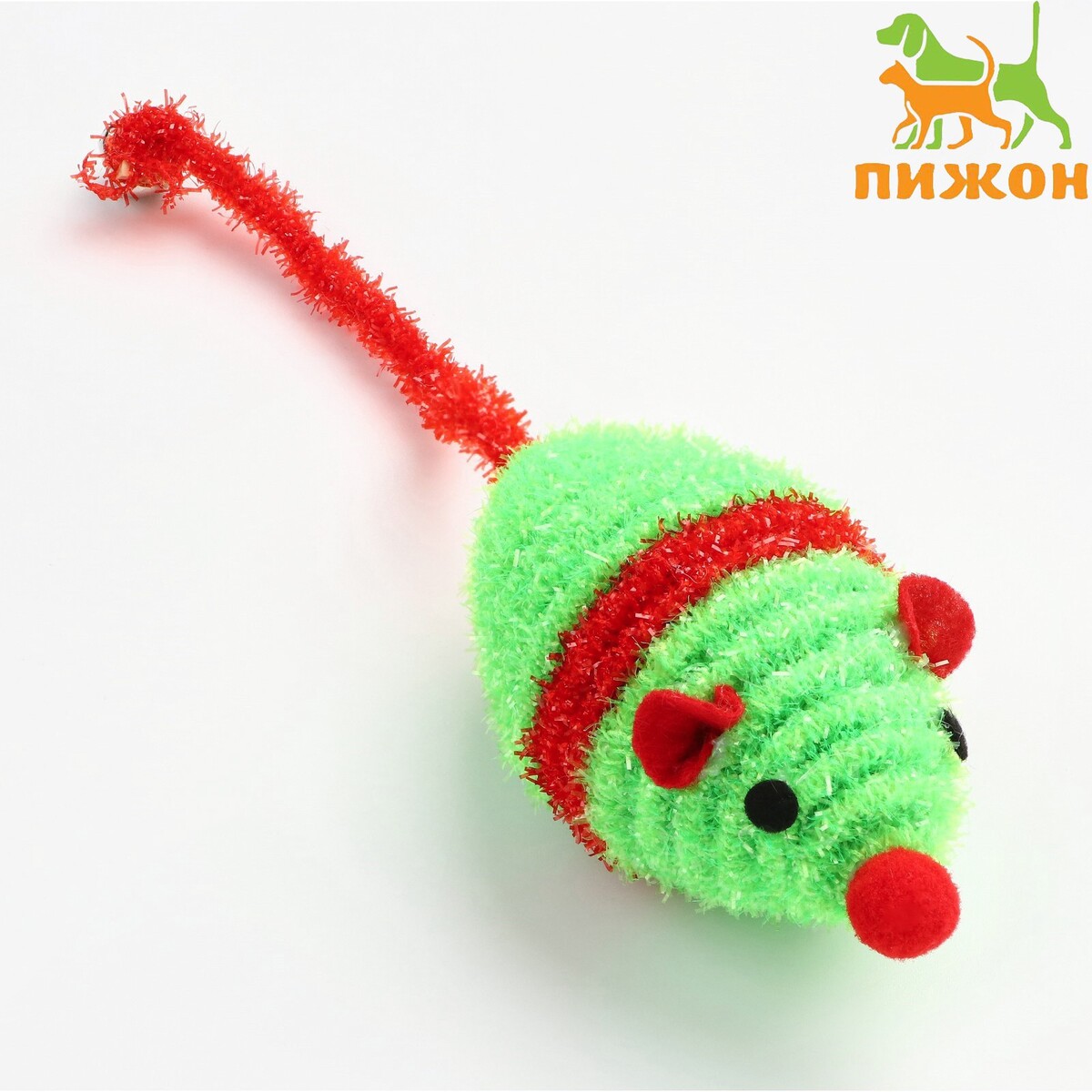 Мышь новогодняя погремушка с бубенчиком, 8 см, зеленая/красная мышь gmng xm001 8but