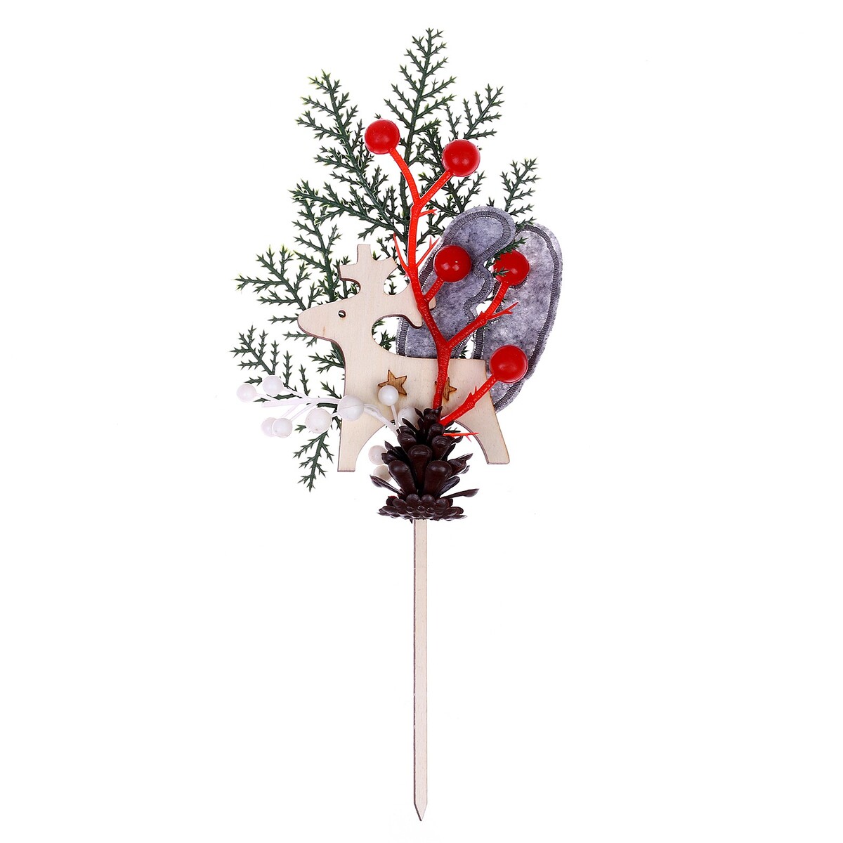 Новогоднее украшение из природного декора новогоднее оконное украшение снегурочка и оленята 30 х 38 см