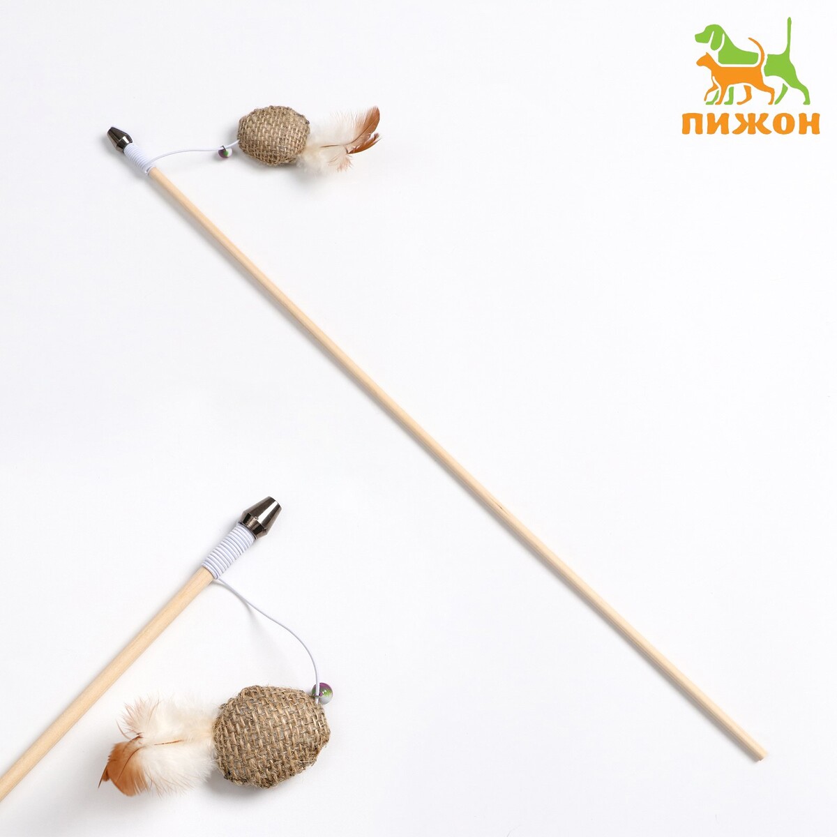 Дразнилка - удочка из эко-материалов дразнилка удочка с плетеным шариком и ными перьями на деревянной ручке голубой