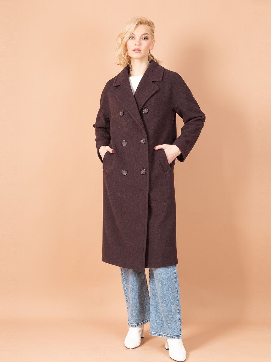 Пальто Stilla, размер 42, цвет коричневый 01302942 двубортные - фото 4