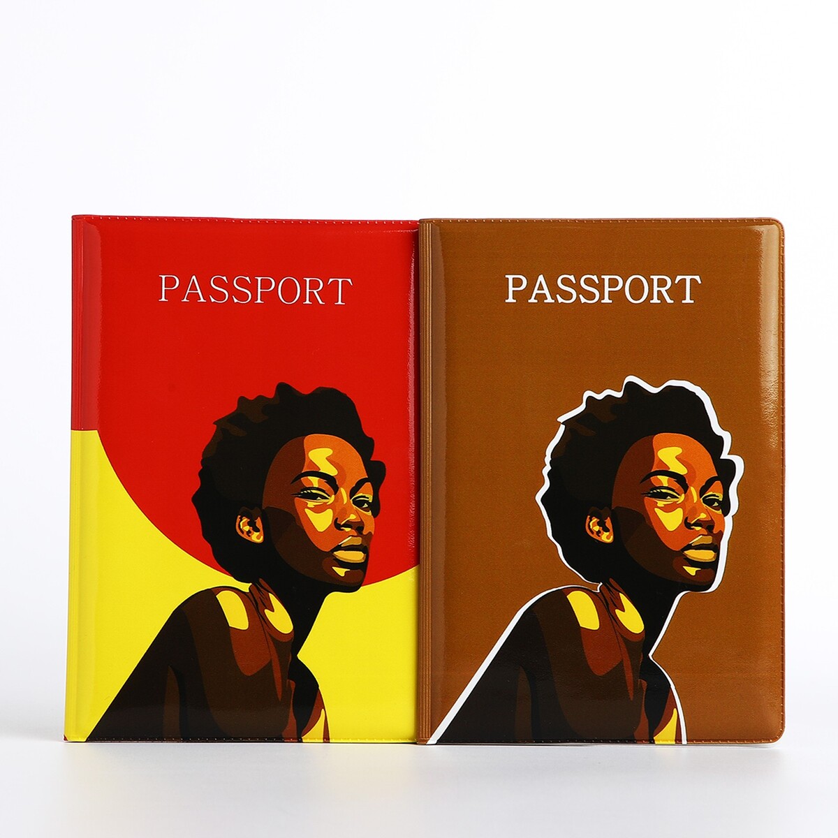 Подарочный набор: 2 обложки для паспорта, цвет коричневый/желтый No brand