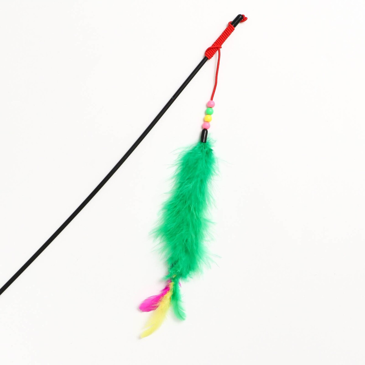 фото Дразнилка-удочка с перьями, пуховым хвостиком и бусинами, зеленая пижон