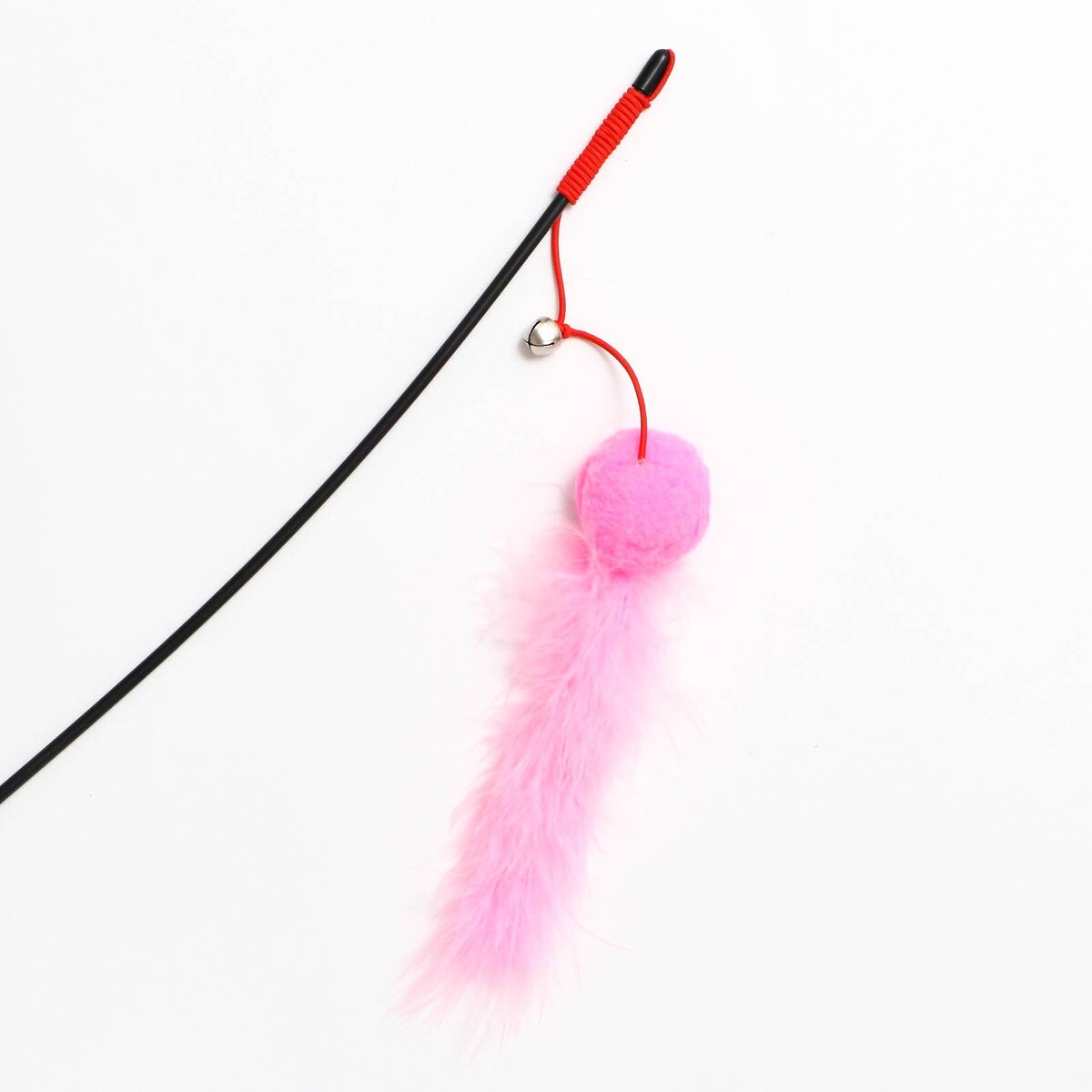 фото Дразнилка-удочка с мягким шариком и меховым хвостом, розовая пижон