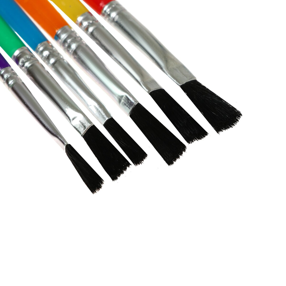 Набор кистей нейлон 6 штук, плоские, с пластиковыми цветными ручками Calligrata 01345910 - фото 3