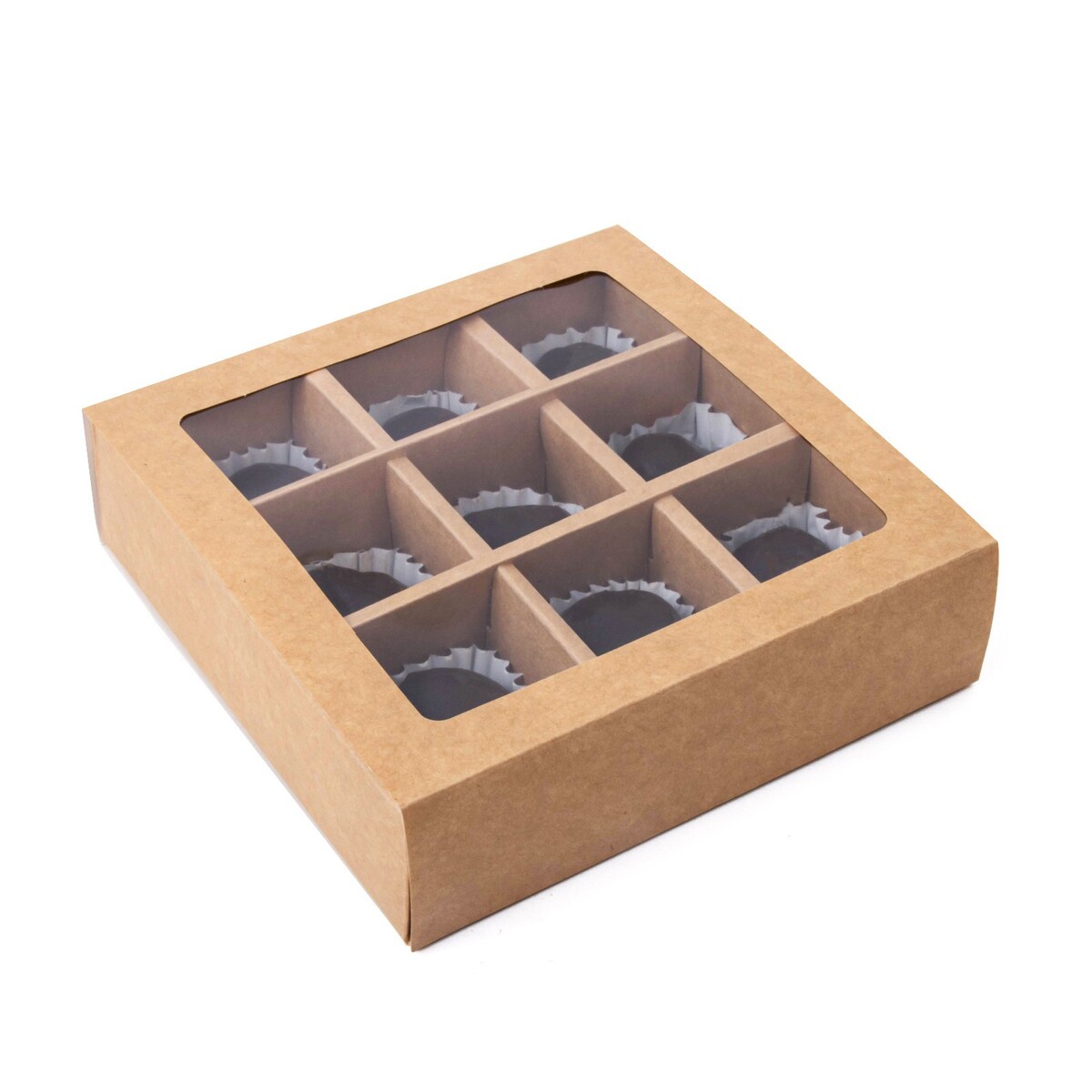 Коробка складная под 9 конфет, крафт, 13,8 х 13,8 х 3,8 см коробка для конфет 6 штук 8 7 х 5 8 х 2 5 тонкие разделители крафт