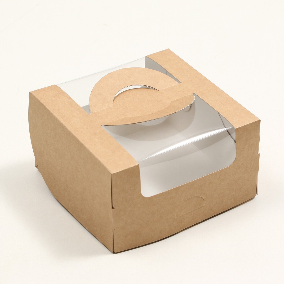 фото Коробка под бенто-торт с окном, крафт, 14 х 14 х 8 см upak land