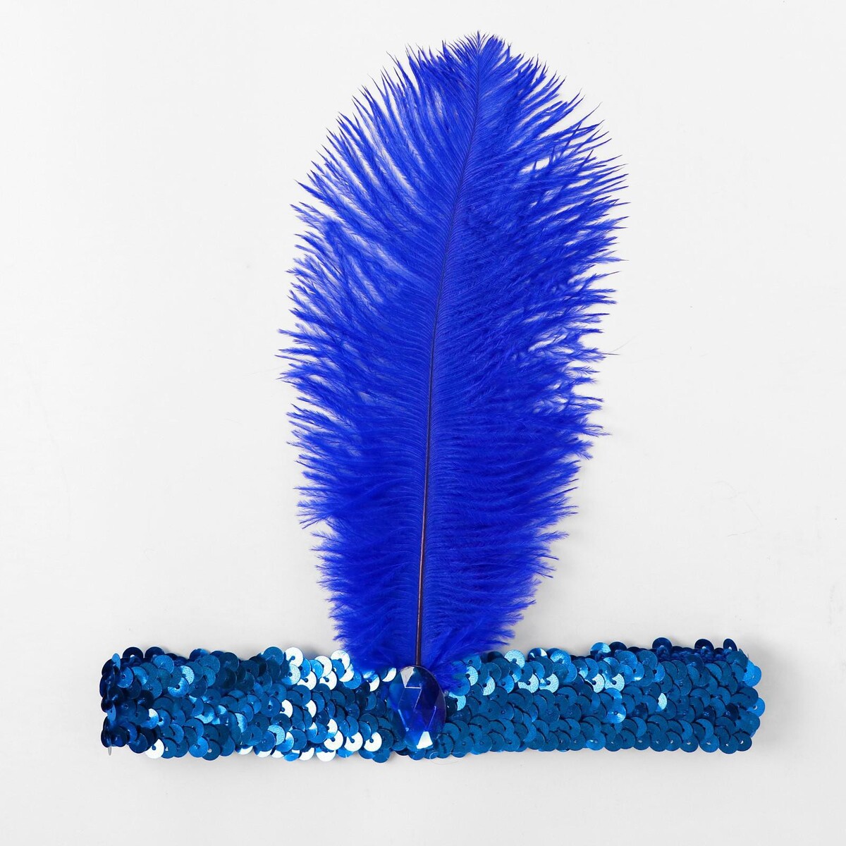 фото Повязка на голову, с пером, цвет синий страна карнавалия