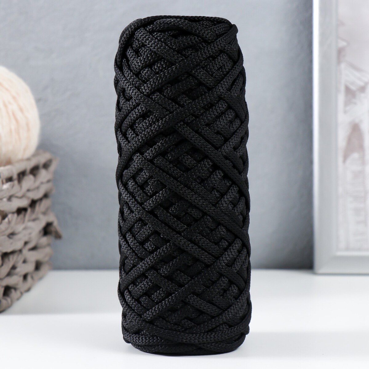 Шнур для вязания 100% полиэфир, ширина 4 мм 50м (черный)